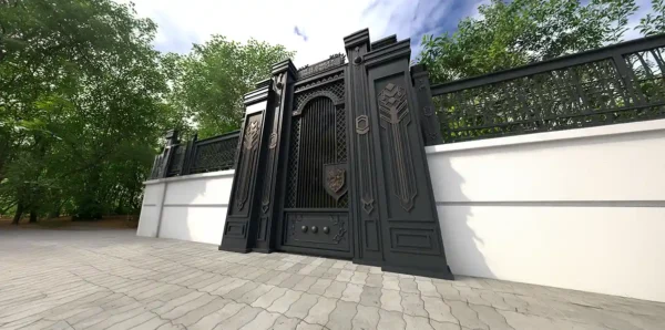 Lüks ferforje villa kapısı modelleri ve el işçiliği metal tasarımları.